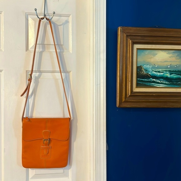 Loewe Handbags - Vintage Loewe Senda Orange Pebbled Leather Logo Embossed Crossbody Bag